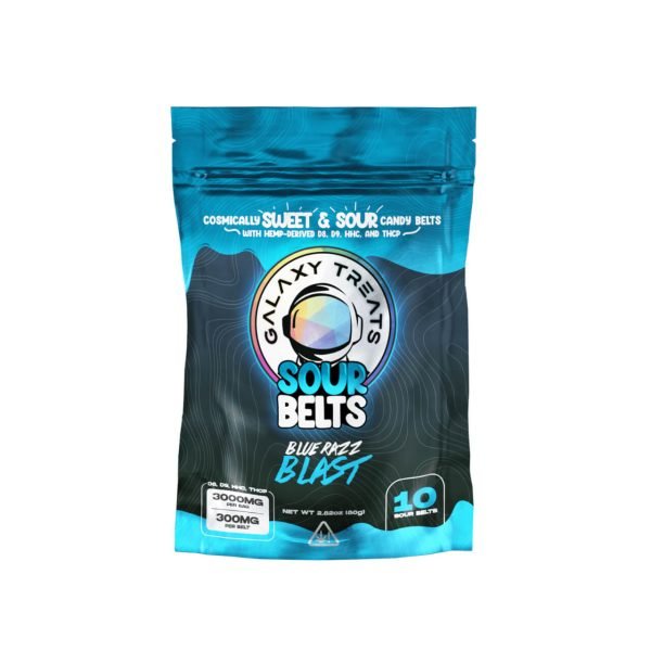 Blue Razz Blast - Galaxy Treats Sour Belts Gummies 3000MG